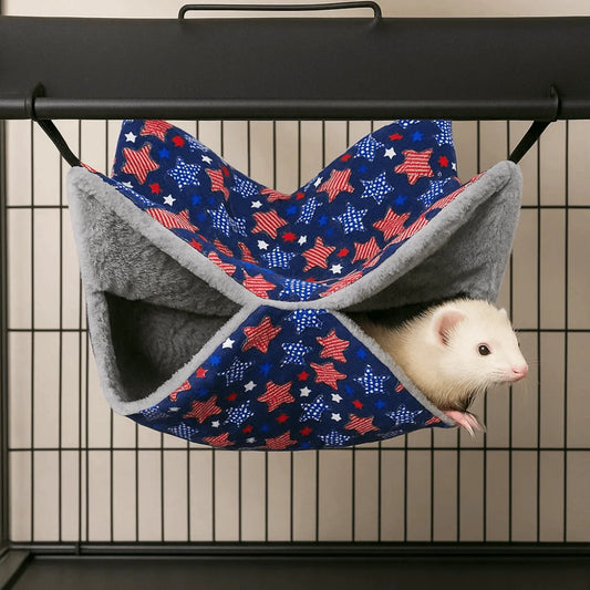 Hamster Hideout Double-layer Hamster Hammock Thicken Cozy Hanging Cage House Warm Fleece Print Pets Sleeping Bag Cage Sleeping