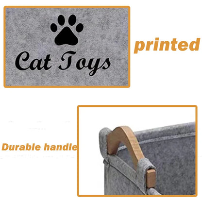 1pcs Cat Supplies Storage Basket Felt Material Cat Toy Organizer Basket With Handle Large Capacity Pet Supplies Organizer Box