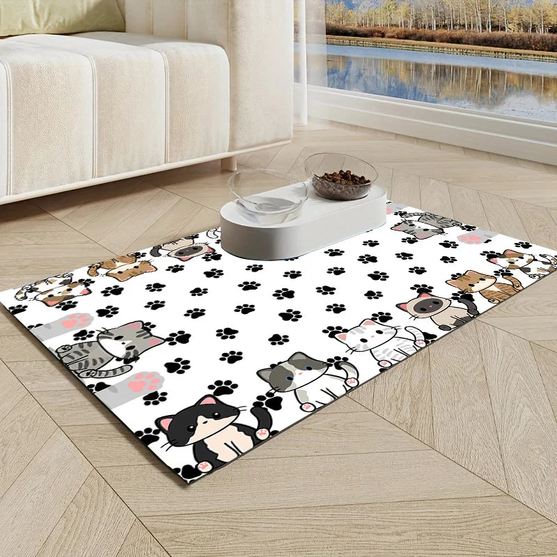 VIKAMA Cartoon Pet Diatomaceous Earth Mat Water-Absorbent Quick-Drying Non-Slip Mat Cat Litter Mat Cat Dining Mat Home Decor