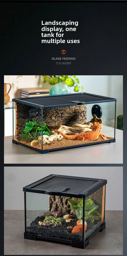 Professional glass reptile terrarium for chameleon,lizard,and snake,suitable for horned frog and water turtle,clear ventilation