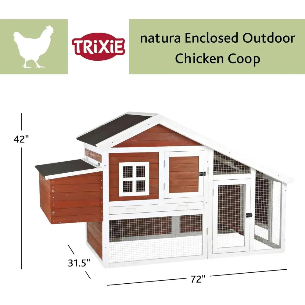 natura chicken coop with outdoor run – outdoor hen house with two nesting boxes – easy to clean chicken pen, pull-out plastic t