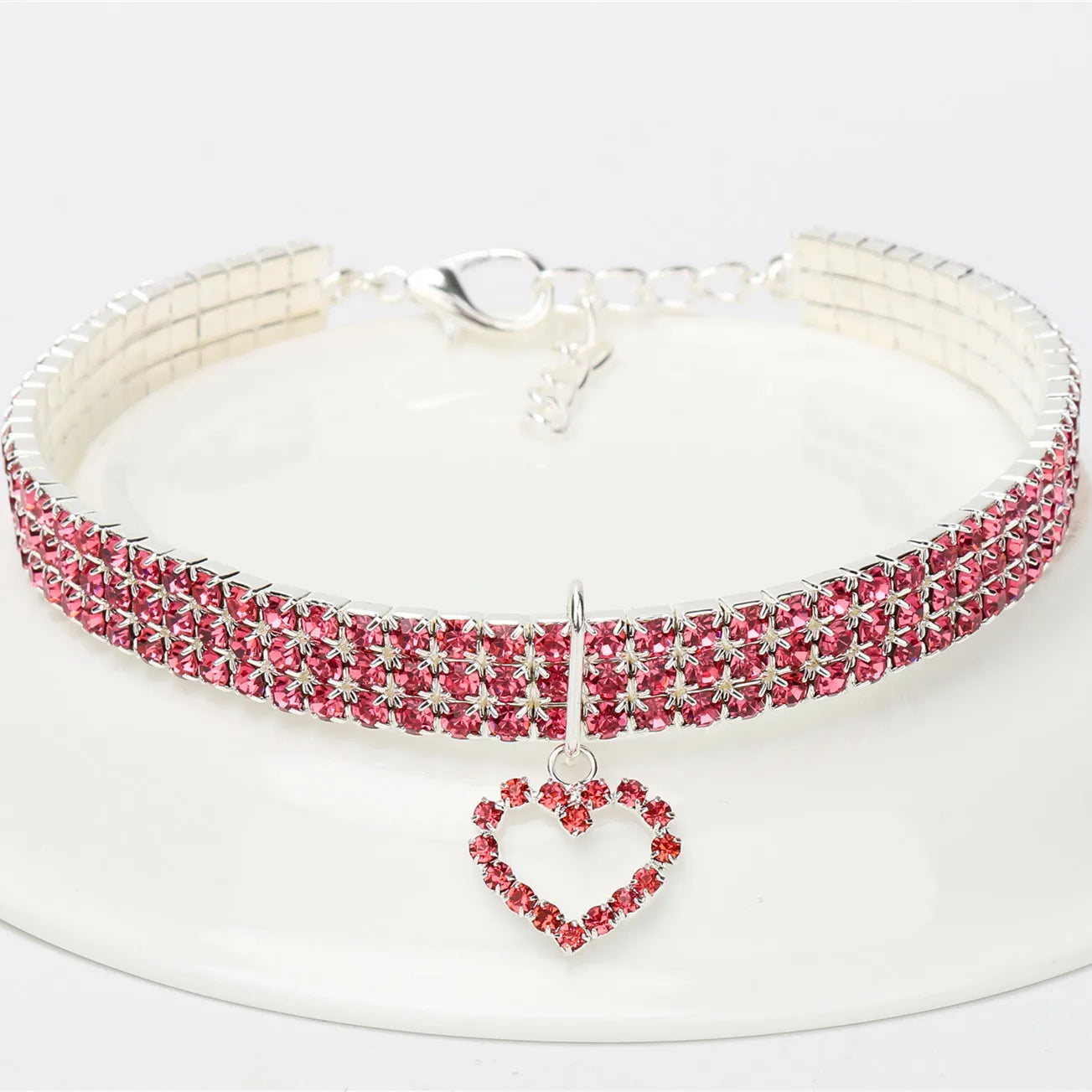 2025 New Cat Dog Collar Three Row Elastic Rhinestone Pet Collars Love Decoration Necklace Puppy Kitten Ornament Pets Supplies