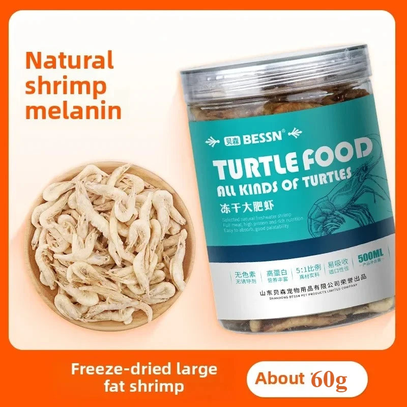 Premium Turtle Food-Dried Shrimp, Mealworms, Freeze-Dried Fish & Insects for Aquatic Turtles, Baby Turtles, and Snapping Turtles
