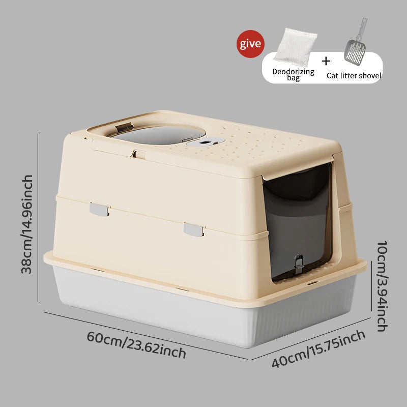 Fully Enclosed Large Flip-Top Cat Litter Box High-Sided Covered Design, Splash-Proof and Litter-Tracking Preventive Cat Toilet
