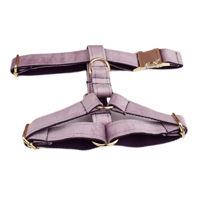 Deep Purple Velvet Powder Velvet Dog Collar And Leash Set For Custom Engraved Nameplate Pet Supplies Dog Leash Velvet 06
