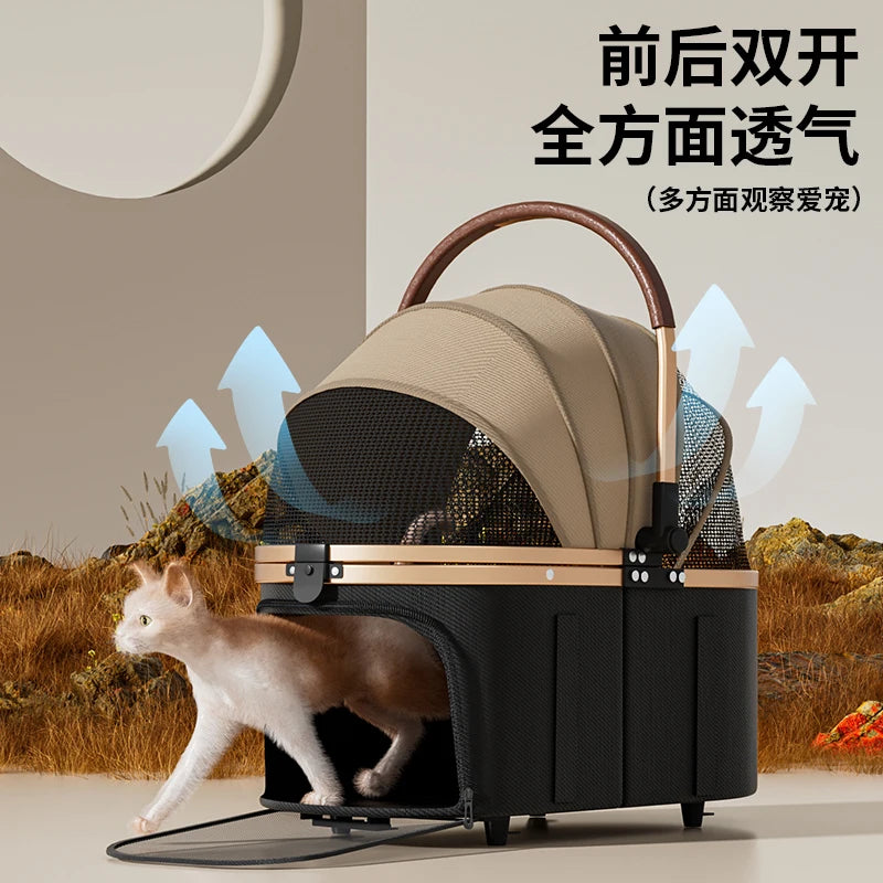 Pet 2-in-1 Portable Foldable Pet Strollers with Detachable Bag for Dogs Cats and Small Outdoor Pet Carts Basket Can Be Separated