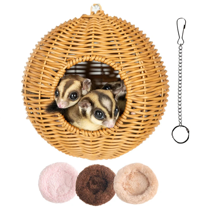 Sugar Glider Pouch Pet Glider Cage Sleep Bag for Small Animals Squirrels Marmosets Rats Hamsters Metal Frame PP Rattan Durable