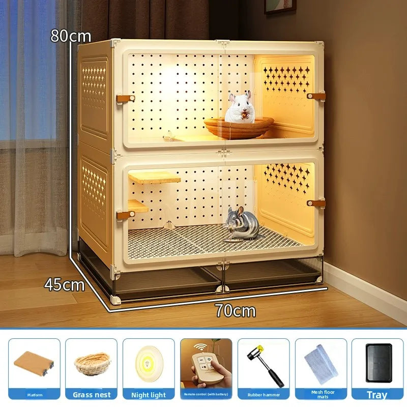 Deluxe Chinchilla Cabinet Cage 3 Level Squirrel Hutch Glider Enclosure Big House