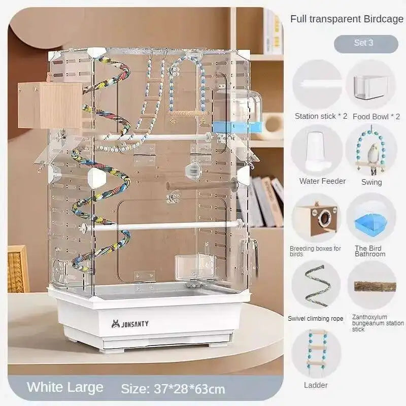 Large Acrylic Splash-proof Breathable Birdcage Fully Transparent Ornamental Bird Cage Parrot Cage Budgie Cockatiel Luxury Villa