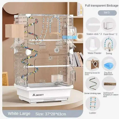 Large Acrylic Splash-proof Breathable Birdcage Fully Transparent Ornamental Bird Cage Parrot Cage Budgie Cockatiel Luxury Villa