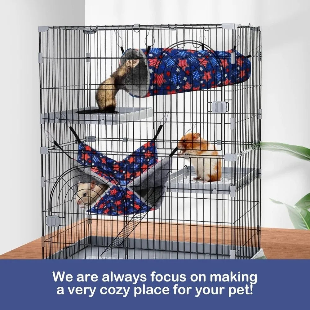 Hamster Hideout Double-layer Hamster Hammock Thicken Cozy Hanging Cage House Warm Fleece Print Pets Sleeping Bag Cage Sleeping