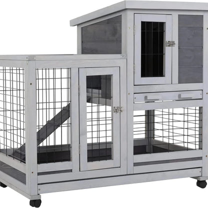 Wood Gray Pet House Rabbit Hutch Bunny Rabbit Cage Commercial Farming