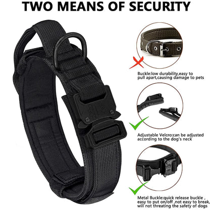 Tactical Dog Collar, Adjustable Military Training Nylon Dog Collar with Control Handle and Heavy Metal Buckle for Medium and Lar