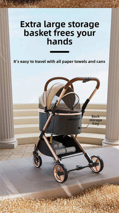 3 in 1 Detachable Pet Stroller for Dog Cat Foldable Travel Carrier up to 50lbs with Portable Carry Bag Storage Basket