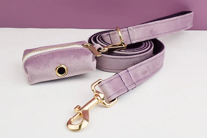 Deep Purple Velvet Powder Velvet Dog Collar And Leash Set For Custom Engraved Nameplate Pet Supplies Dog Leash Velvet 06