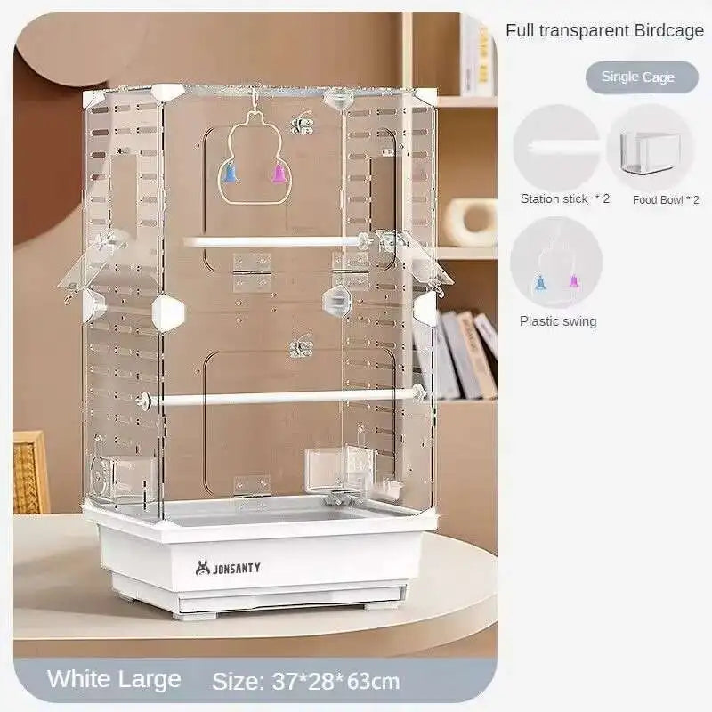 Large Acrylic Splash-proof Breathable Birdcage Fully Transparent Ornamental Bird Cage Parrot Cage Budgie Cockatiel Luxury Villa