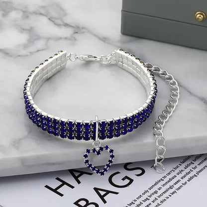 2025 New Cat Dog Collar Three Row Elastic Rhinestone Pet Collars Love Decoration Necklace Puppy Kitten Ornament Pets Supplies
