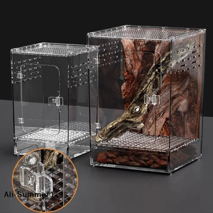 【E】Reptile Breeding Box Lizard Kennel Amphibian Terrarium Transparent Acrylic Feeding Cage Ecological Insect Spider Habitat