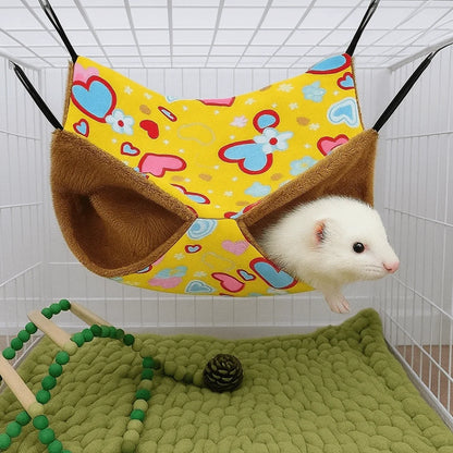 Hamster Hideout Double-layer Hamster Hammock Thicken Cozy Hanging Cage House Warm Fleece Print Pets Sleeping Bag Cage Sleeping