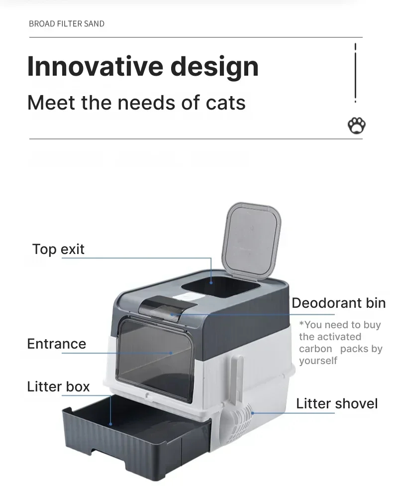Portable Collapsible Cat Litter Pan with Splash Guard and Plastic Scoop - Pet Litter Box with Lid, Easy to Clean and Assemble