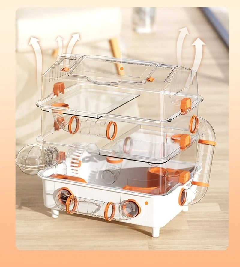 Hamster Cage Wear Resistant and Durable Large Space Detachable Hamster Acrylic Cages Breathable Hamsters Accessories Products