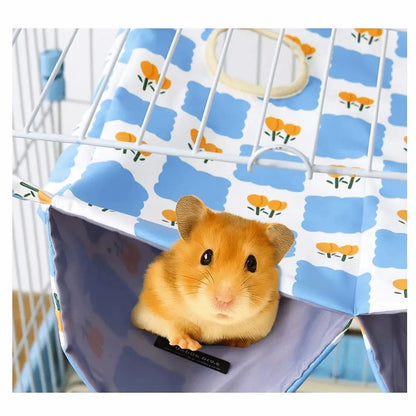 Cartoon Pattern Hanging Ferret Hammock Waterproof Breathable Hamster Nest Multi-Sided Opening Double Layer Hammock For Pet Cage