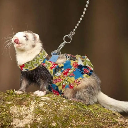 Multicolor Ferret Harness and Leash Set Floral Pattern Adjustable Strap Ferret Harness Vest Wear-resistant Breathable