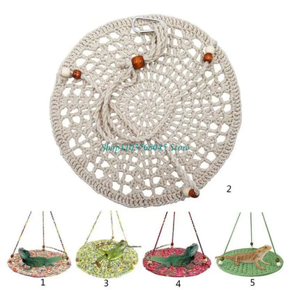 R53F Handwoven Hammock for Bearded Dragons Geckos Lizards Snake Birds Habitat Climbing Bed with Beads