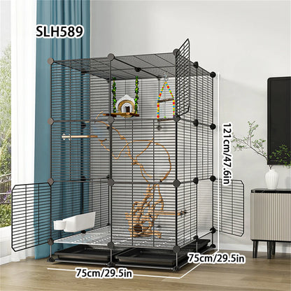 Large Bird Cage with Toilet Breeding Cage Suitable for Mynas, Budgerigars, Cockatiels, Finches, Thrushes, Multi-Layer Iron Bird Nest