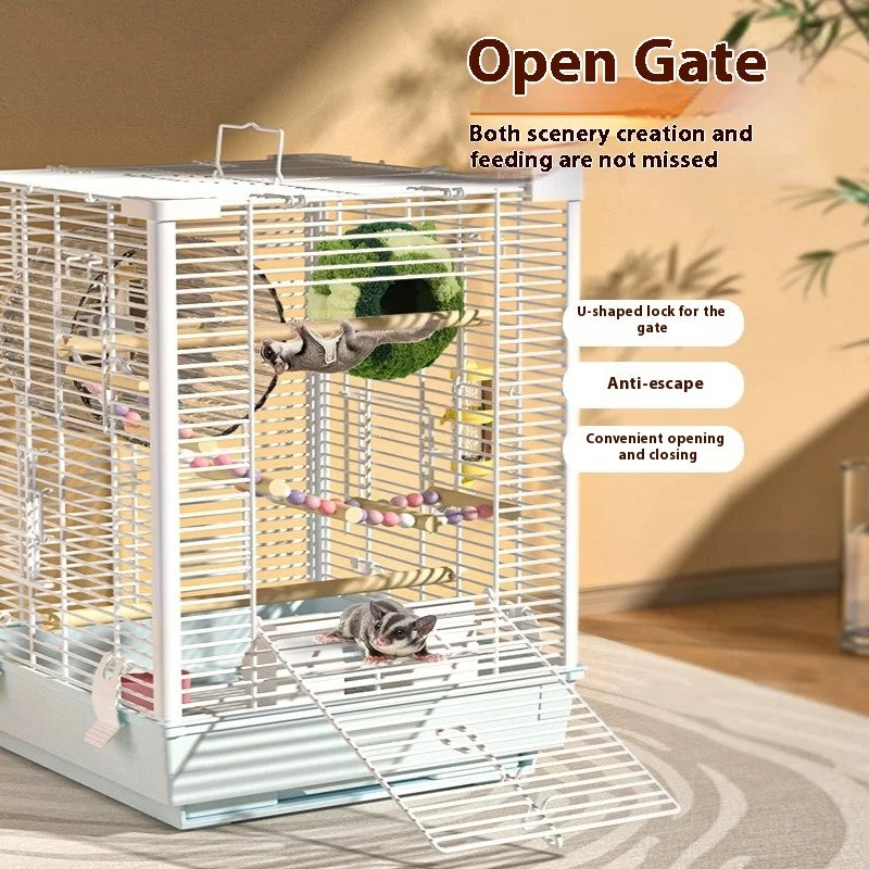 Small Pet Cage Insulated Habitat for Sugar Glider Degu Mouse Rat Chinchilla Ferret with Dense Metal Wire