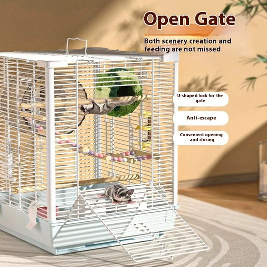 Small Pet Cage Insulated Habitat for Sugar Glider Degu Mouse Rat Chinchilla Ferret with Dense Metal Wire