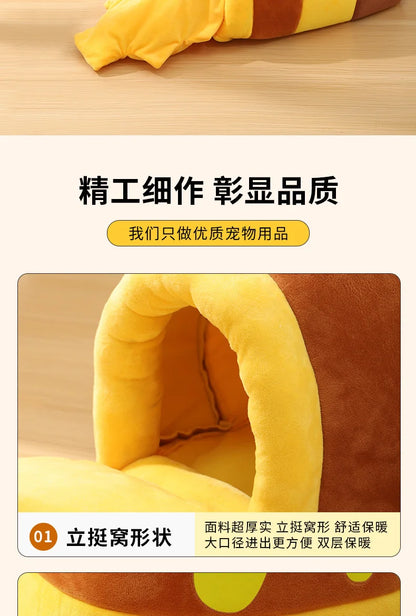 Cat Bed Warm Comfortable Kennel Nest Pet Cat Bed Soft Removable Cushion Nonslip Bottom Cartoon Washable House Honey Pot Cave