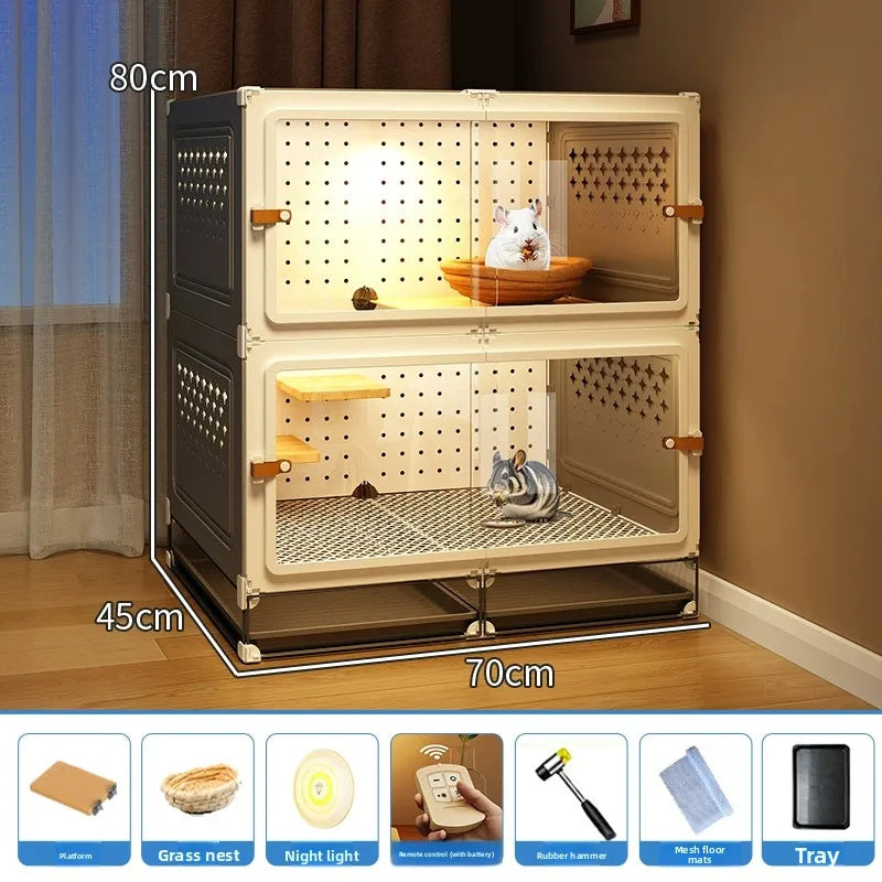 Deluxe Chinchilla Cabinet Cage 3 Level Squirrel Hutch Glider Enclosure Big House