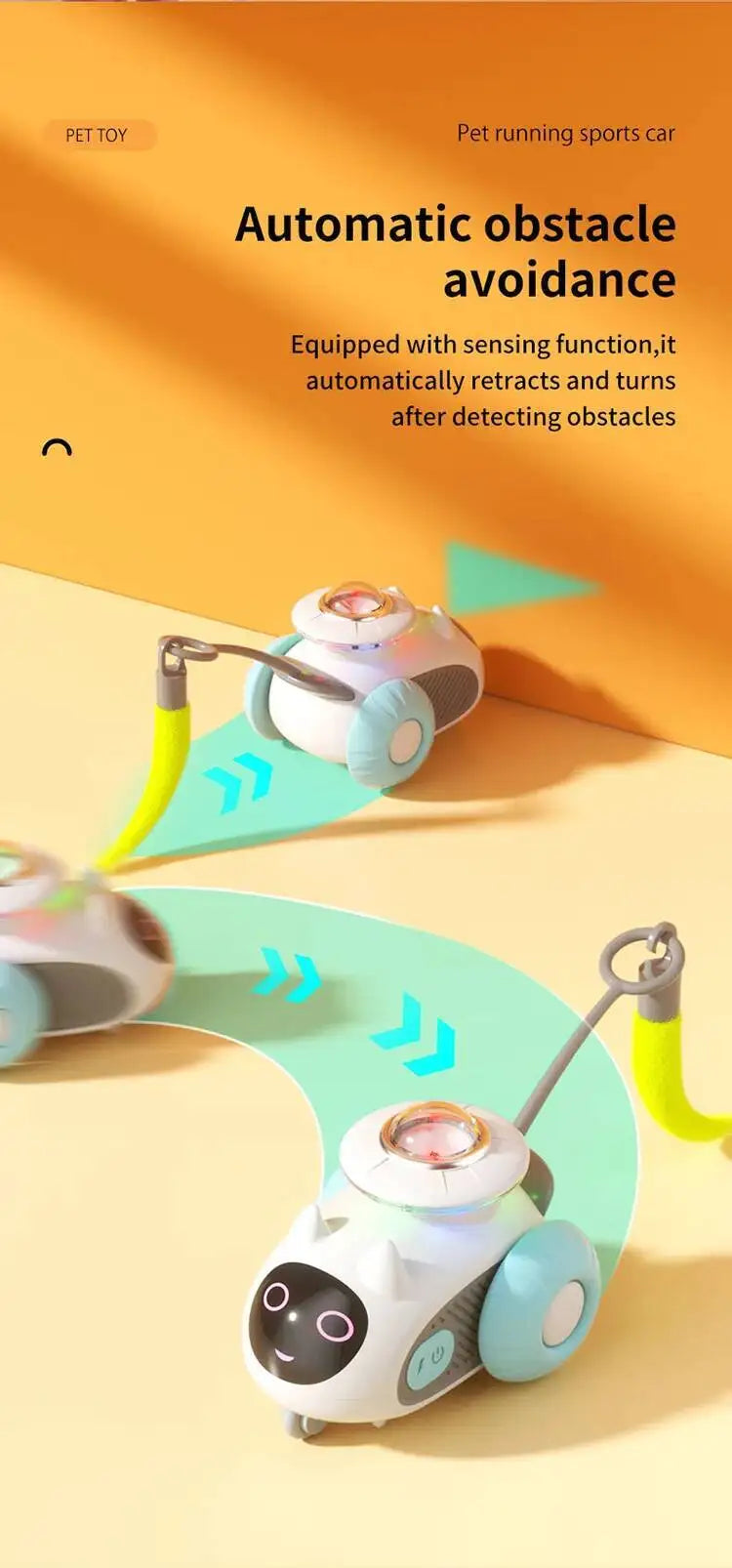 Cat Toys Car for Indoor Remote Control Smart Automatic Car with Tail Rechargeable LED Auto Moving Exercise Interactive Cat Toys