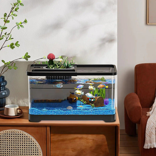 Small Fish Tank Kit LED Fish Tank Kit With Filtration System Underwater Landscape Decoration Compact Glass Aquarium Set For Den