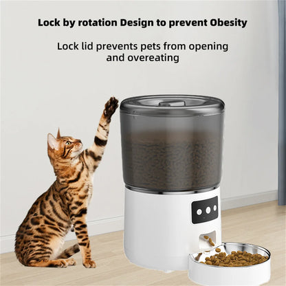 Automatic Cat Feeders, 4L Timed Cat Dry Food Dispenser, Dual Power Supply, Programmable Portion Control, Auto Pet Feeder
