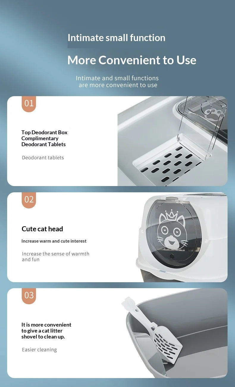 Automatic Self Cleaning Cat Litter Box Covered Closed Large XXL Anti Splash Odor Control Dust Free Easy Clean Privacy Hood Mat