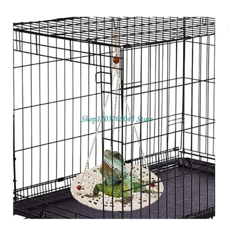 R53F Handwoven Hammock for Bearded Dragons Geckos Lizards Snake Birds Habitat Climbing Bed with Beads