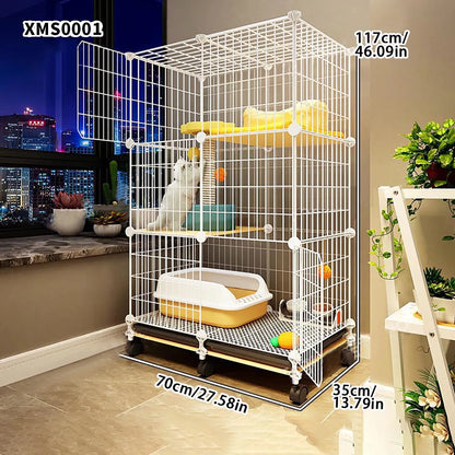 Cat Cage for Home Use, Indoor Double-Layer Villa Cat House, Free Space, Does Not Occupy an Area, Integrated Iron Art Cat Cage