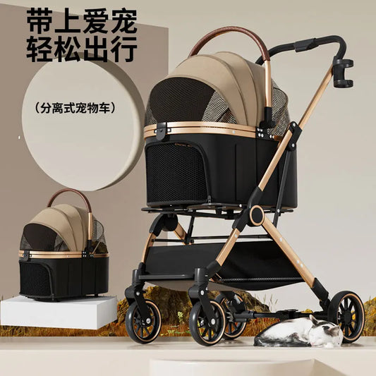 Pet 2-in-1 Portable Foldable Pet Strollers with Detachable Bag for Dogs Cats and Small Outdoor Pet Carts Basket Can Be Separated