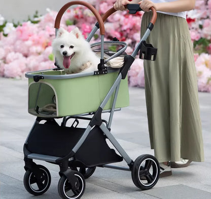 360° High Wheels Transport Foldable Cat Pet Stroller Foldable Cat Stroller Detachble Pet Stroller Portable Pet Storage Bag