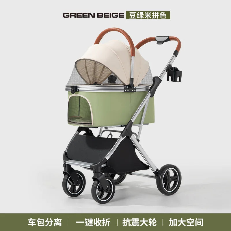 360° High Wheels Transport Foldable Cat Pet Stroller Foldable Cat Stroller Detachble Pet Stroller Portable Pet Storage Bag