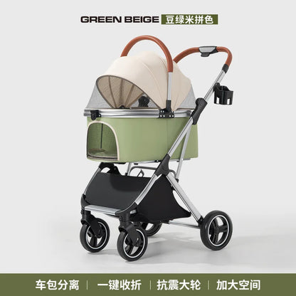 360° High Wheels Transport Foldable Cat Pet Stroller Foldable Cat Stroller Detachble Pet Stroller Portable Pet Storage Bag