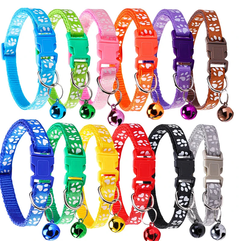 Pet Collars Cute Print with Bell Cats Collars Outdoor Adjustable Necklaces 12pcs/set
