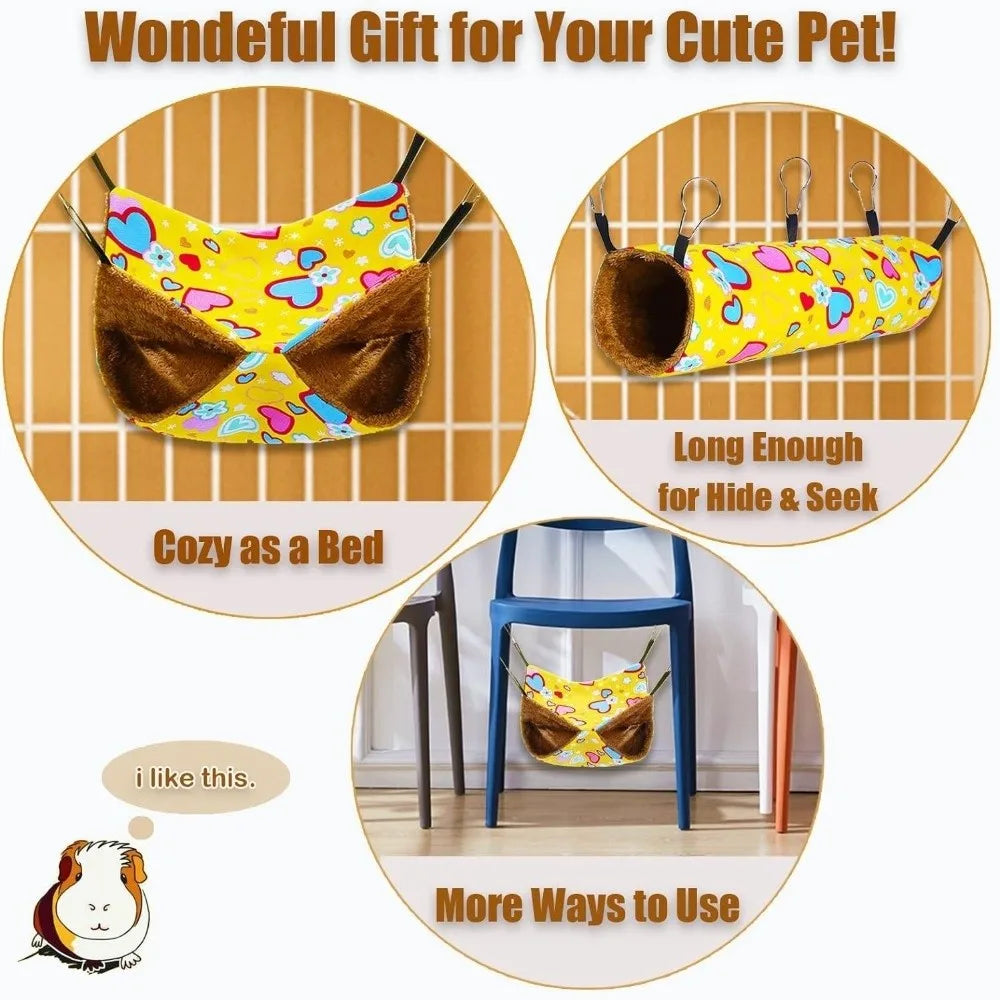 Hamster Hideout Double-layer Hamster Hammock Thicken Cozy Hanging Cage House Warm Fleece Print Pets Sleeping Bag Cage Sleeping
