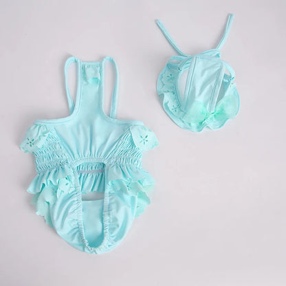 Summer New Pet Swimming Clothes Kitten Puppy Camisole Jumpsuit Beautiful Puppy Bikini Dog vest Clothing Swimsuit With Swim Cap