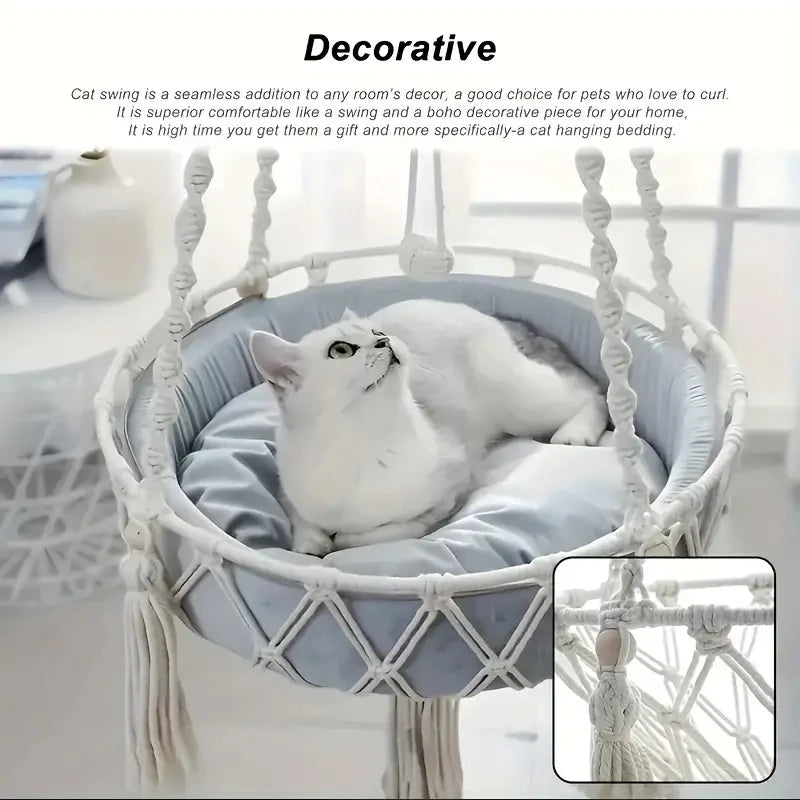 Pet Cat Hammock Swing Bed Bohemian Handwoven Tapestry Cotton Macrame For Home Bedroom Decoration Wall Hanging Without Mat