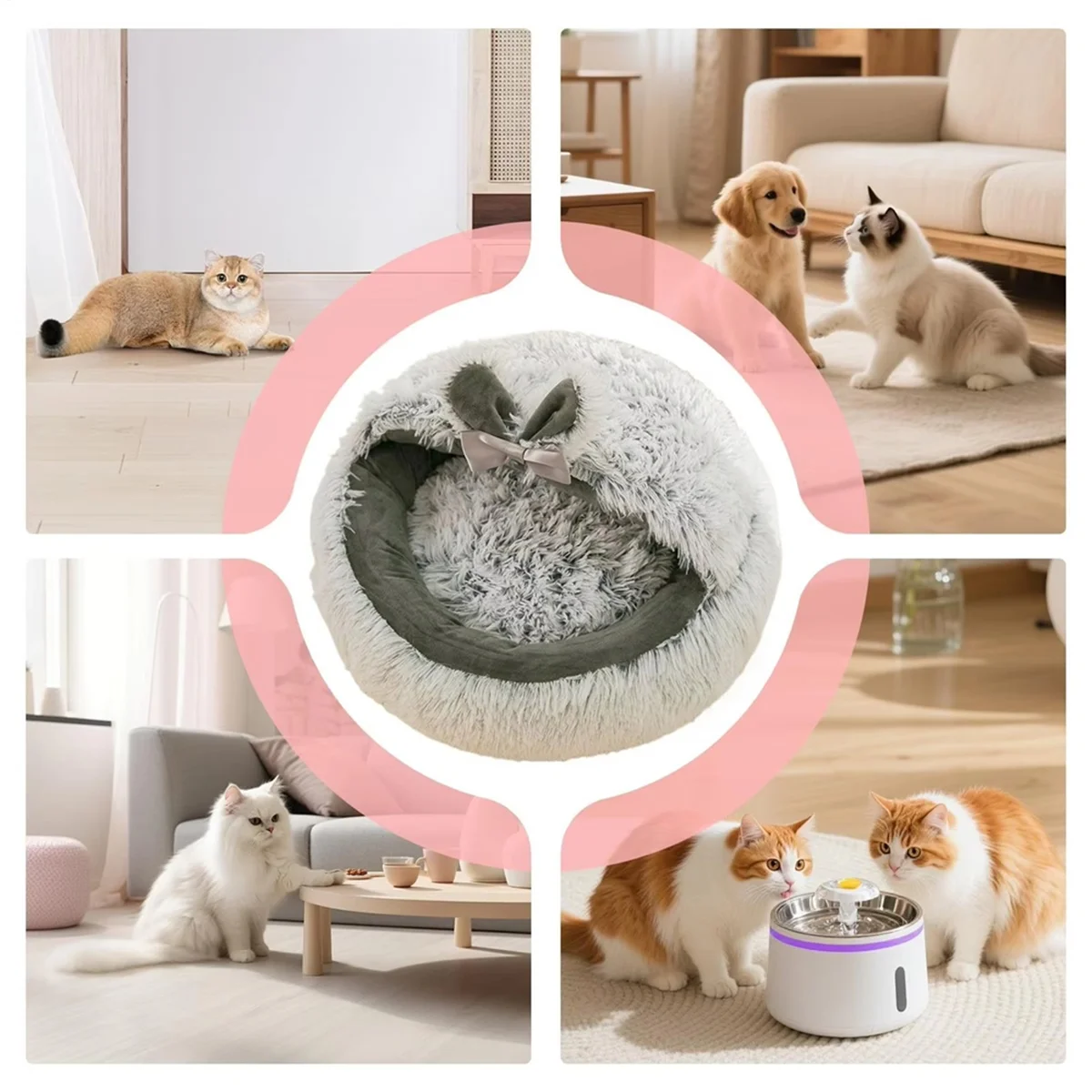 AA81-Cat Bed Cave Covered Cat Nest Small Dog Bed Warm Anti-Slip Nest Pet Supplies For Winter Animal Kitten Puppy Balcony
