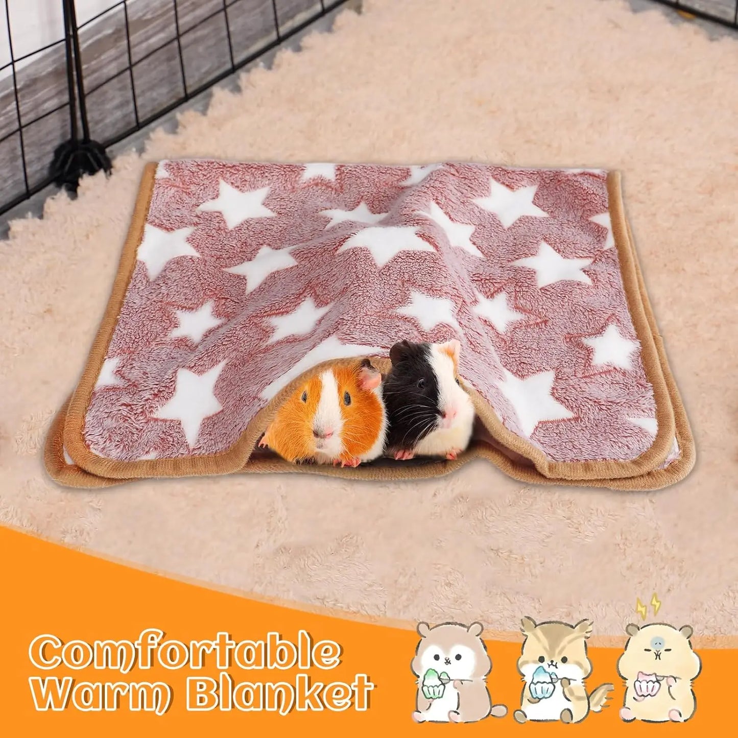 2 Pack Warm Coral Fleece Pet Blankets, Washable Cage Liners for Small Animals, 24x16 Inches