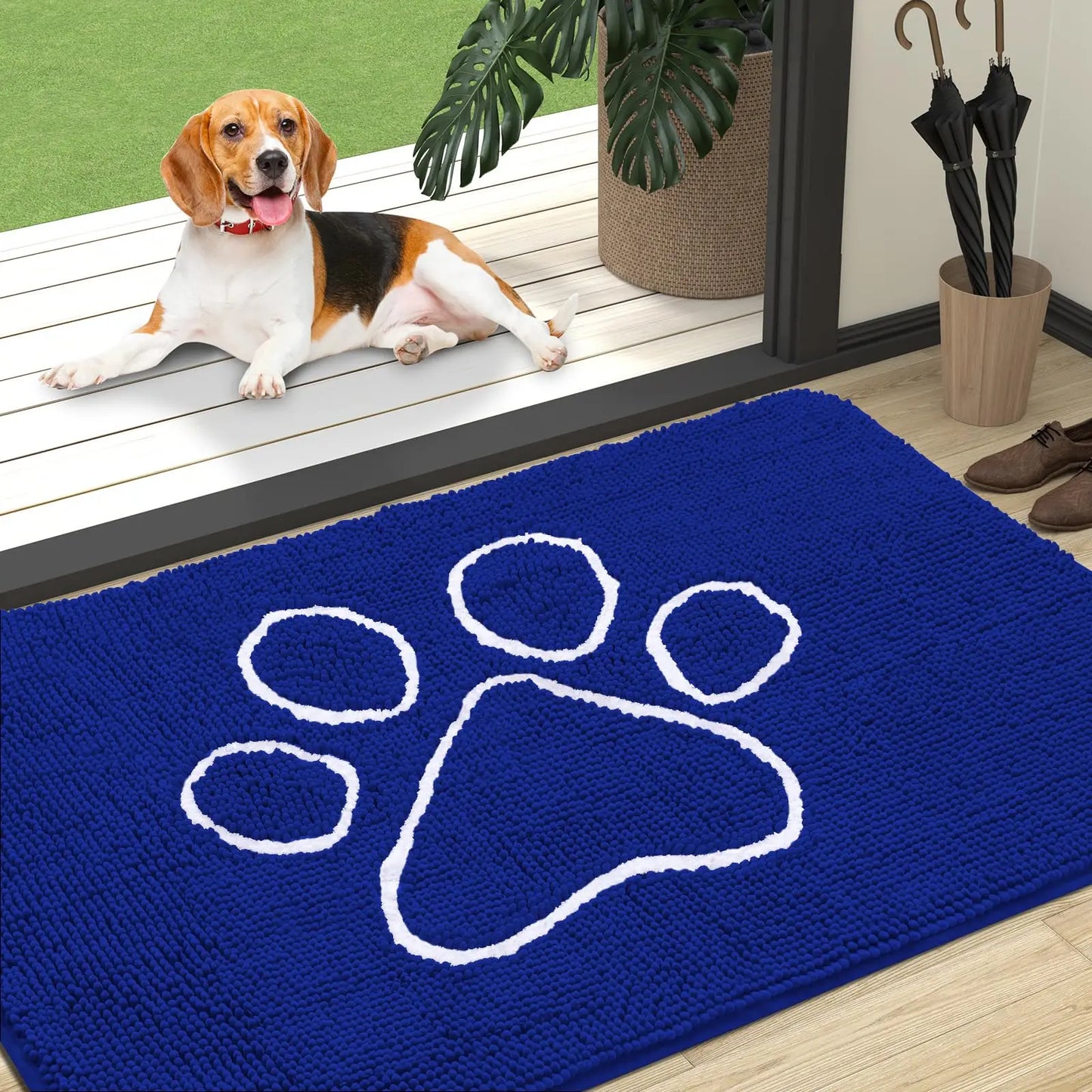 Kitinjoy Ultra Absorbent Chenille Mud Doormat With Paw Print Design Non-Slip Quick-Dry Washable Mats Door Mat for Muddy Dog Paws